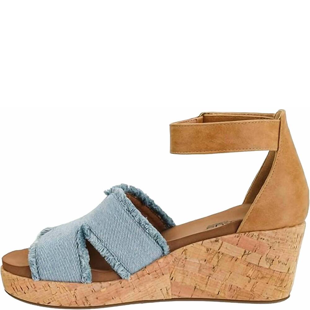 NEW CORKYS FOOTWEAR women's rom com cork wedge sandal in blue denim - Picture 3 of 3